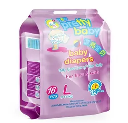 New Pretty Baby Disposable Diapers Size L (Large) - 9-13 Kg, 16 PCS, 12-Hour Leak Protection
