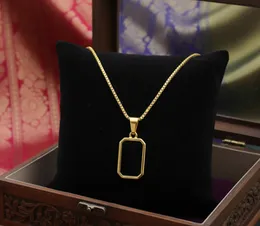 18K Gold plated rich look 1 mm 18-inch box chain with beautiful square design black pendant for women