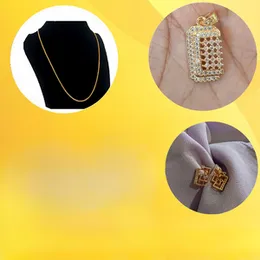 Gold-Plated Jewelry Set for Women â 02mm Fox Chain 18-Inch Short Stylish Necklace, Gold-Plated Rectangle Stone Pendant, Gold-Plated Double C Earring