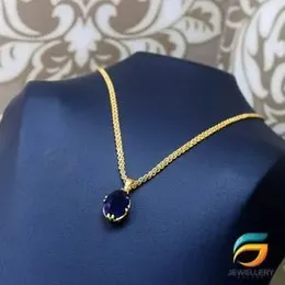 Gold Plated Chain With Pendant 18/24 inch 02MM Bismark Chain with Dark Blue Oval Shape Stone Pendant Necklace for Ladies & Girl.