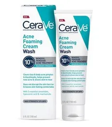 Effectively clear acne and prevent new breakouts with CeraVe Acne Foaming Cream Wash (150ml). Formulated with 4% benzoyl peroxide, this powerful yet g