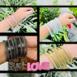 Dull Gold, Silver & Rose Gold Fashion Bangles Set with Jimikki Drop & White Stone