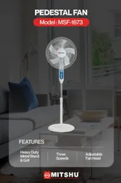 Mitshu Stand Fan MSF1673 16 Inch 60W 7 Blades 120 Min Timer Copper Motor Oscillation