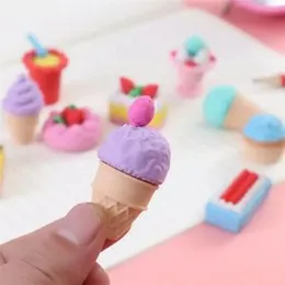 Promotional Bulk Gift Novelty Small Capsule Toy Stationery Rubber Ice Cream Set Erasers.