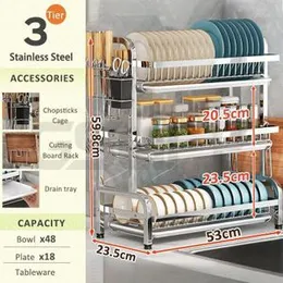 3 Tier Metal Stainless Steel Dish Drain Rack