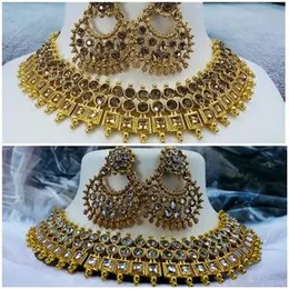 Gold Tone Traditional Royal Mughal Kundan Polki Meenakari Necklace Choker Set for Women & Girls