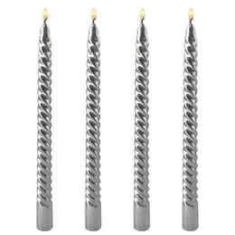 Spiral Wax Candle Set 8 Inch, 4 PCS Silver Colour Decorative Candles for Home & Events