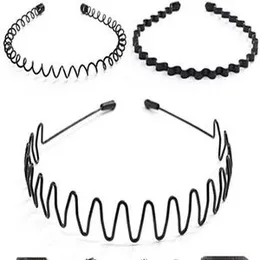 Metal Hair Band for Men Women Headband, Unisex Black Color Hair Band Wavy Spring Sports Headband Men Hair Band Hoop Clips Women Accessories Simple Ela