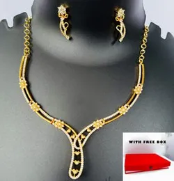 Gold Plated High Quality New Design Necklace with White Stones for Women & Girls (Free Box)