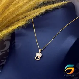 Gold Plated Guaranteed 18/24 inch 01mm Box Chain with Double Heart Pendant With White Stone Necklace for Ladies.
