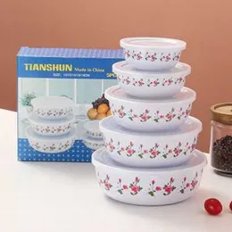 Enamel Ice Bowl Fresh Bowl 5 Five Sets of Food Storage Storage Sealed Box Vegetable and Fruit Storage Box 10-18cm Gift