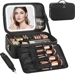 Smart LED Makeup Bag With 3 Color Setting Mirror