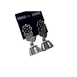 Black Silver Plated Jimikki Earrings Flower Design Without Stone For Women.