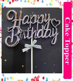 Party Cake Decoration Shine Emboss Cake Topper Plastic Happy Birthday
