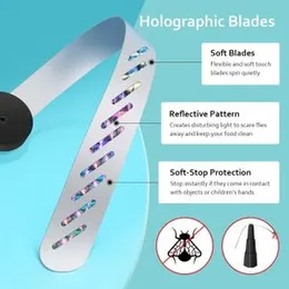 Fly Fans for Tables, Fly Fan Outdoor Indoor Keep Flies Away, Table Top Spinner with Holographic Blades, Flies Deterrent for Picnic, Restaurant, Party,