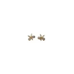 Gold Pleated Party Wear  Butterfly  White Stone Stud Earring.