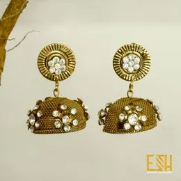 Weightless Dull Gold Plated Jimikki Earrings with Stone