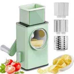 Multifunctional Vegetable Cutter Chopper Rotary Cheese Grater 3-in-1 Shredder Slicer Grinder Salad Maker Machine with Stainless Steel Roller Blades