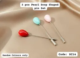 3 pcs Pearl Drop Shaped pin Set Random Colours only