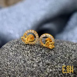 Gold Plated Stylish Small Earrings with Fixed Stones for Women & Girls