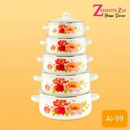 AI-99 5 Pcs Enamel Casserole Set | High Quality Enamel Cookware for Kitchen