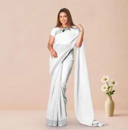 White With Silver Boarder ORGANZA COTTON