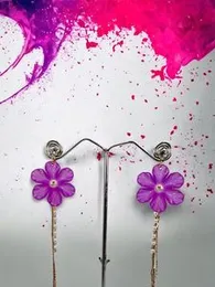 Gold Plated Stylish Black Flower Drop Earrings with White Stone Pearls & Gold Line Design for Women and Girls
