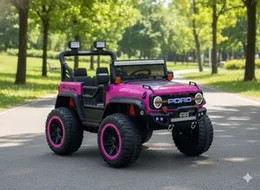 4Ã4 Kids Electric Ride-On Jeep Pink with LED Lights & âFordâ Front Badge â Rechargeable Battery