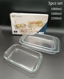 Rectangular Tempered Glass Dessert Dish 3 Pcs