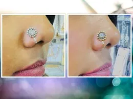 Silver & Gold Color Indian Traditional Non-Piercing Nose Pin Round Nose Ring for Women & Girls