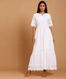 White Bes Cotton Embroidery Frock
