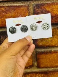 Black & Silver Round Shape Four-Line White & Black Stone Earrings for Women & Girls