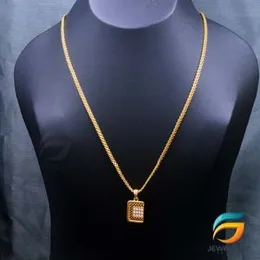 Gold Plated Chain 02mm Bismark Chain Guaranteed 18/24 inch Chain with Box Pendant With White Stone Necklace for Ladies & Girl.