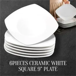 6pcs Ceramic White Square Plate