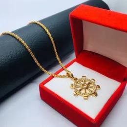 Gold Plated Soft Rope Chain With Dharmachakra with stone Pendant For Women-18 inch