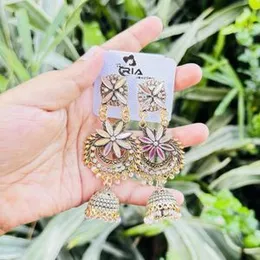 ESH Dull Gold & Silver Color Long Tassel Drop Earrings with Multi Stone & White Pearl for Women and Girls