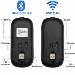 Bluetooth Wireless Mouse with USB, BT5.2 Rechargeable RGB Mouse for Laptop, PC, Macbook, 2.4GHz, 1600DPI