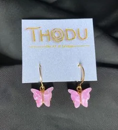 Thodu Pink Butterfly Drop Earrings - Elegant Lightweight Dangle Design for Daily Wear and Gifting
