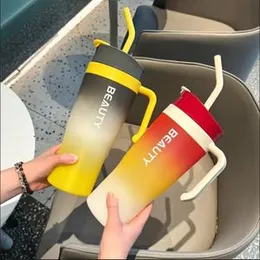 Sports Gradient Mug 3-in-1 Portable Plastic Water Bottle with Handle and Straw