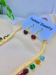 Gold Plated Necklace Bollywood style Rainbow Colours Crystal Filled Bridal Jewelry Set.