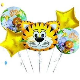 5 Pcs Foil Balloons Tiger Jungle Animal Theme Birthday Party Decorates