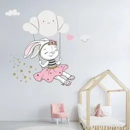 Cute Bunny Swing on Cloud Kids Wall Stickers Stars Wall Decals Nursery Baby Kids Room Dï¿½cor Bedroom Living Room Door Study Boho Nursery Wall Decorat