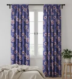 Home Jasmine Semi Sheer Floral Printed Grommet Top Window Curtain Material (Width 90") 5 Yard