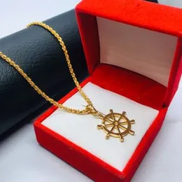 Gold Plated Soft Rope Chain With Dharmachakra Pendant For Women-18 inch