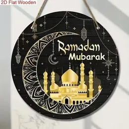 2D Flat Wooden Ramadan Kareem Sign Hanging DÃ©cor, Flat Wood Eid Mubarak Lantern Hanging Ornament