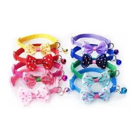 1 Pcs Small Dog & Cat Necktie Collar Printed Bow Nylon Adjustable Collar with Bell for All Breed Pet Puppy Kitty Nylon Collar
