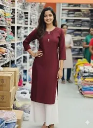 Women's  Straight Kurti with White Palazzo