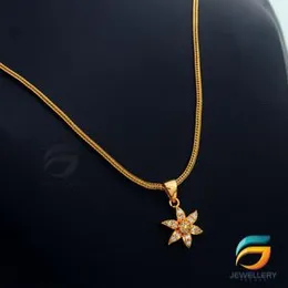 Gold Plated Chain With Pendant 18/24 inch 02MM Fox Chain with Flower Pendant Necklace for Ladies & Girl.