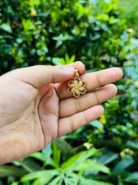 Gold Plated Cute Flower Theme Pendant with White Stone for Women & Girls