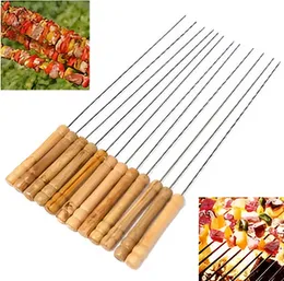 Meccion 12-Piece Stainless Steel BBQ Skewers with Wooden Handles